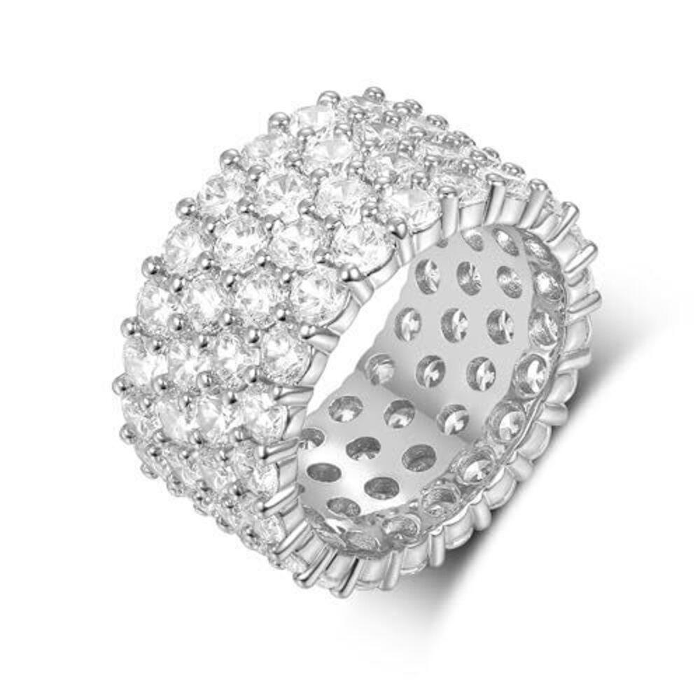 8971 18K White Gold Plated Round-Cut 4 Row Cubic Zirconia All-Around Thick